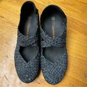 Bernie Mev Black Woven Flats with Mary Jane Strap